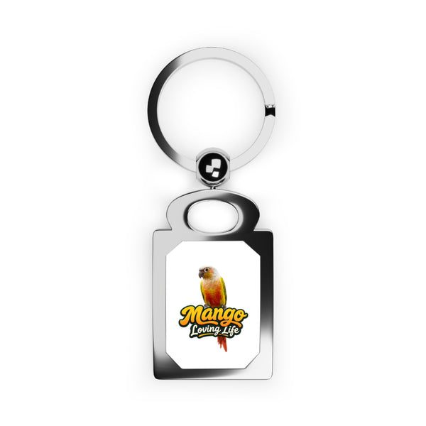 Rectangle Photo Keyring — Personalized Bird Photo Keychain ("Mango Loving Life")