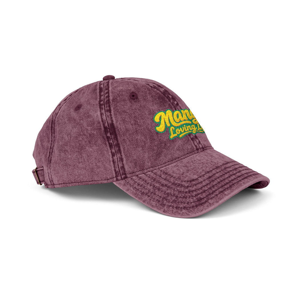 Vintage Embroidered Cap — "Mango Lovers" Distressed Baseball Hat