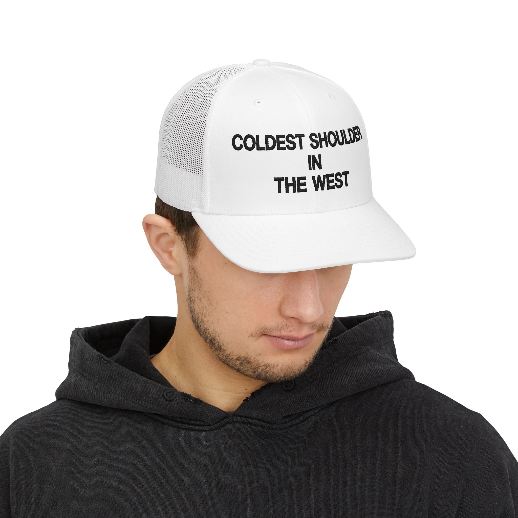 Snapback Trucker Cap — "Coldest Shoulder in the West" Embroidered Mesh Hat