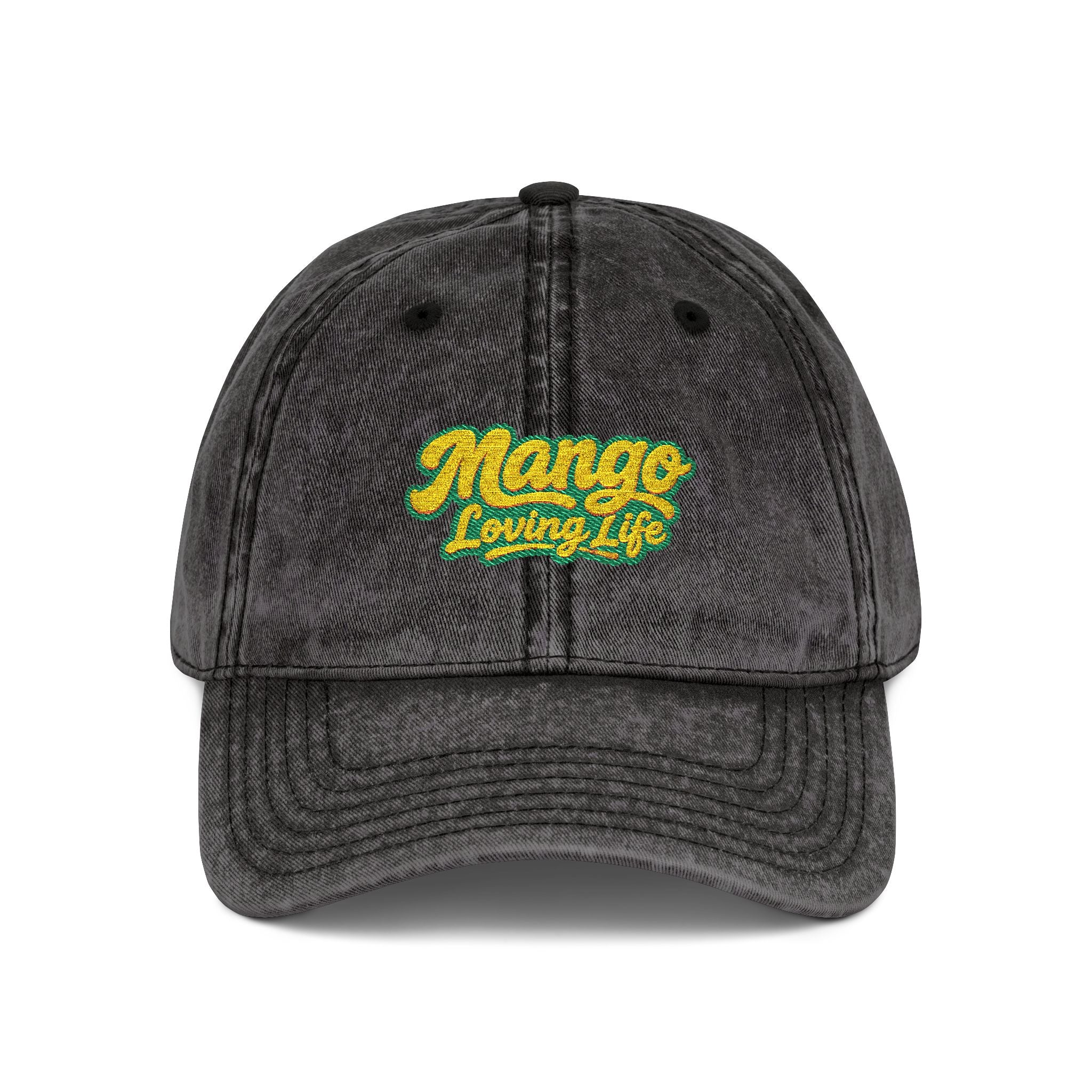 Vintage Embroidered Cap — "Mango Lovers" Distressed Baseball Hat