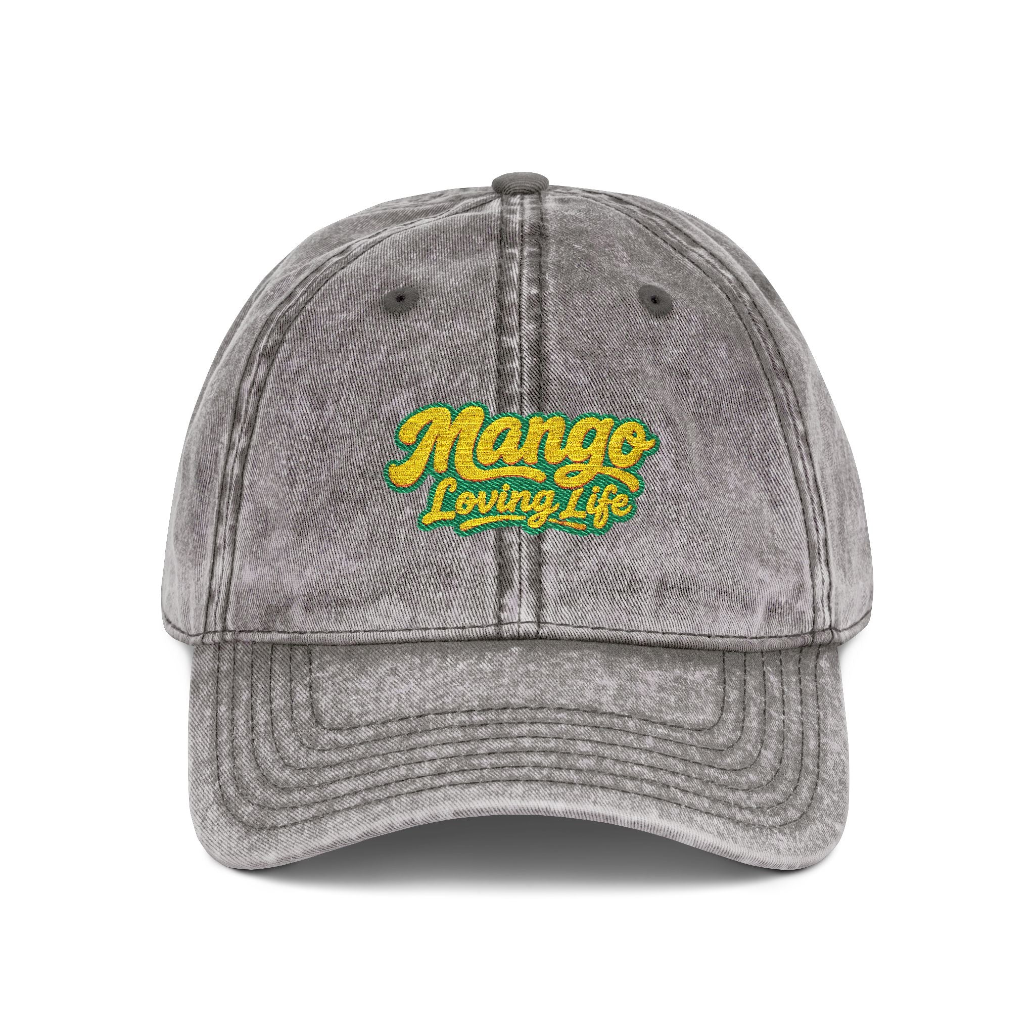 Vintage Embroidered Cap — "Mango Lovers" Distressed Baseball Hat