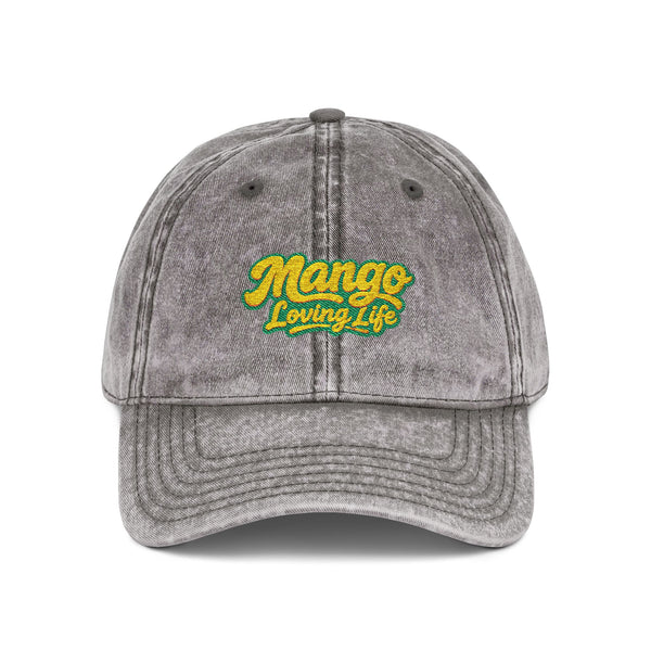 Vintage Embroidered Cap — "Mango Lovers" Distressed Baseball Hat