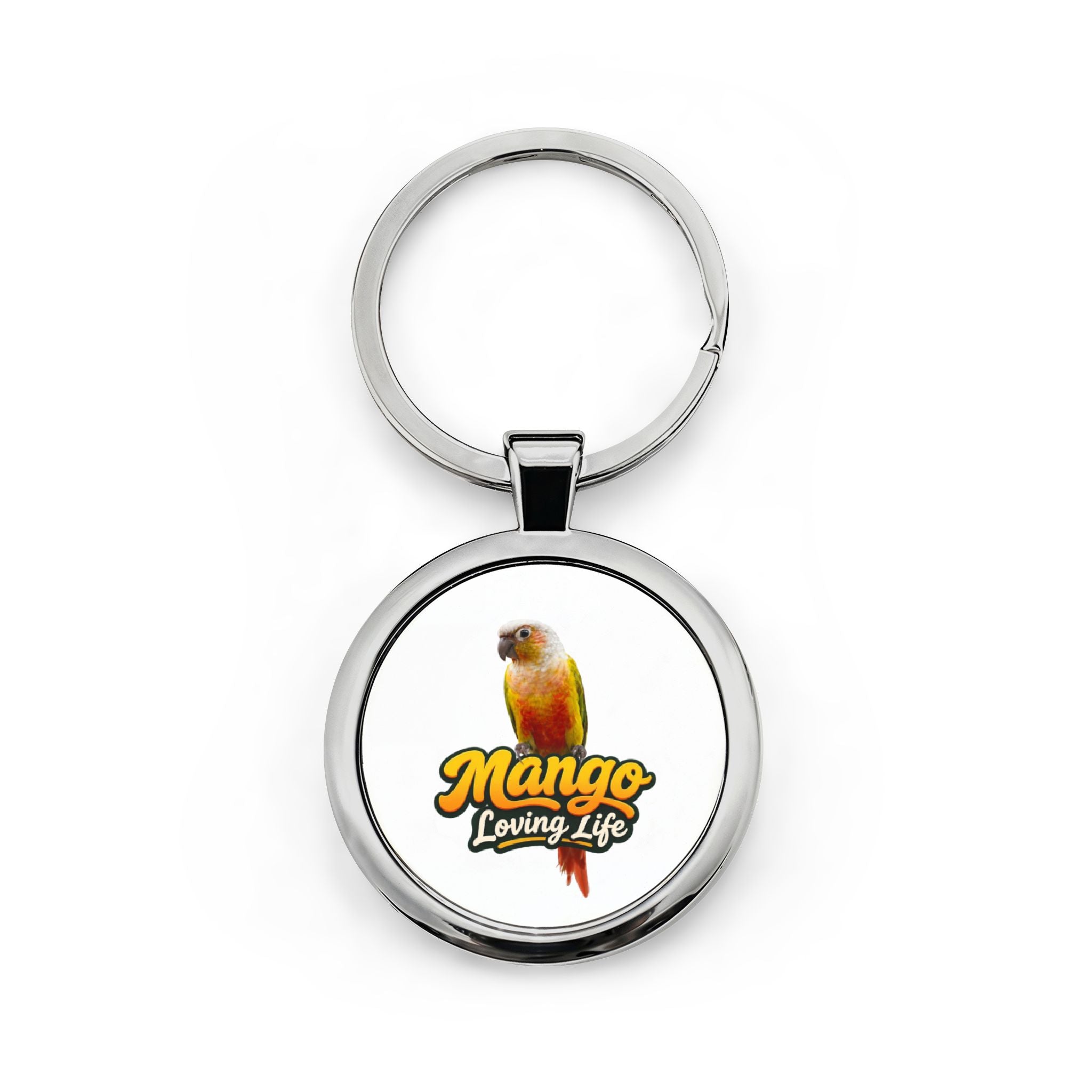 Round Stainless Steel Keychain — Mango Loving Life Parrot Keyring
