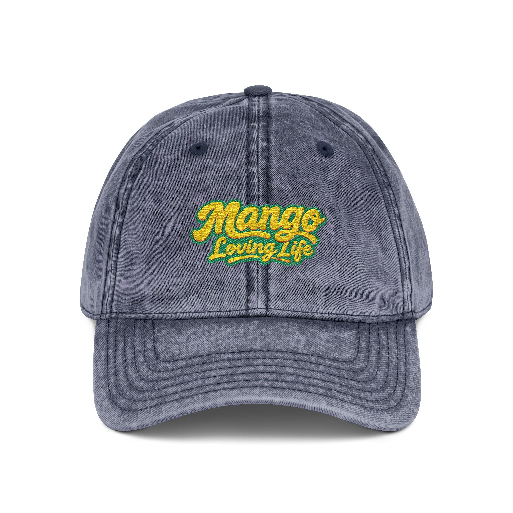 Vintage Embroidered Cap — "Mango Lovers" Distressed Baseball Hat