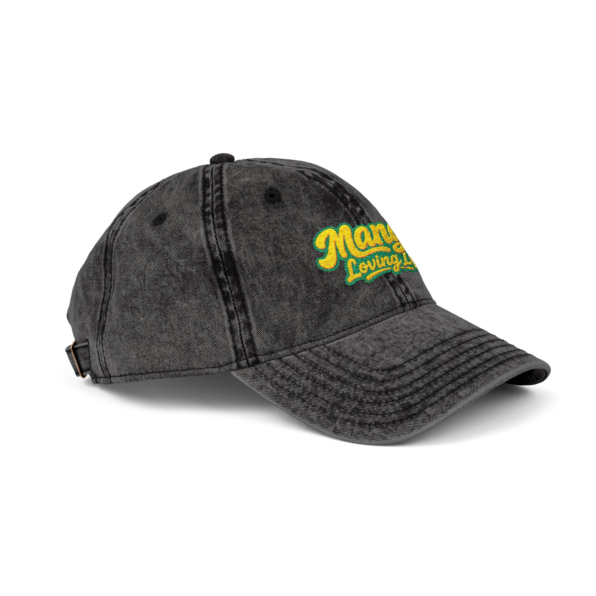 Vintage Embroidered Cap — "Mango Lovers" Distressed Baseball Hat