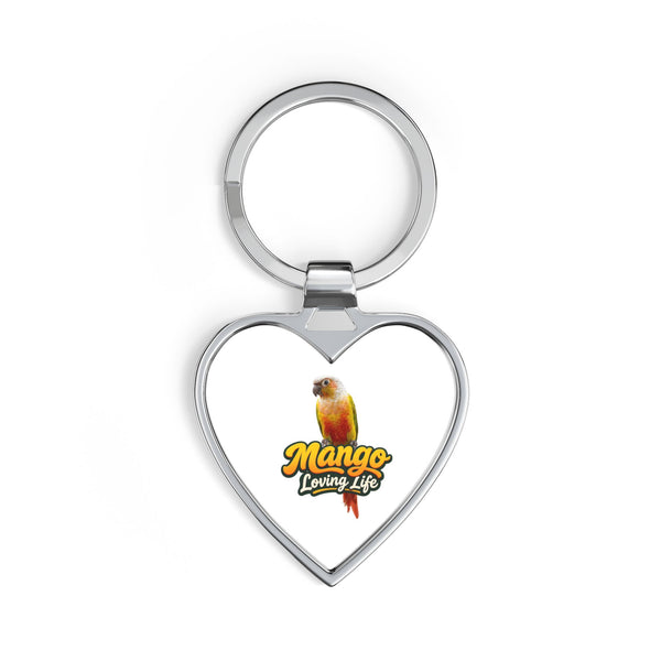 Heart Keychain — Mango Loving Life Parrot Pet Bird Keyring, Cute Tropical Gift