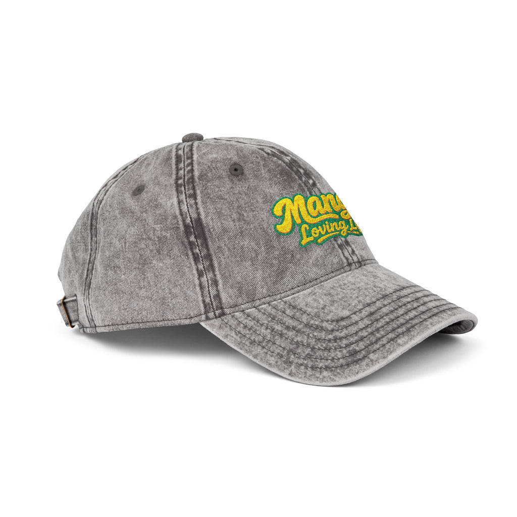 Vintage Embroidered Cap — "Mango Lovers" Distressed Baseball Hat