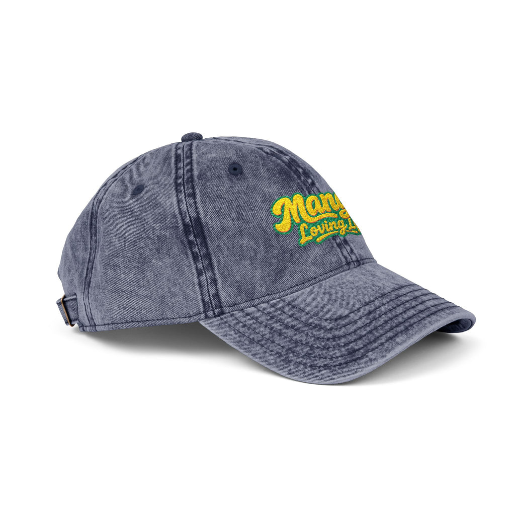 Vintage Embroidered Cap — "Mango Lovers" Distressed Baseball Hat