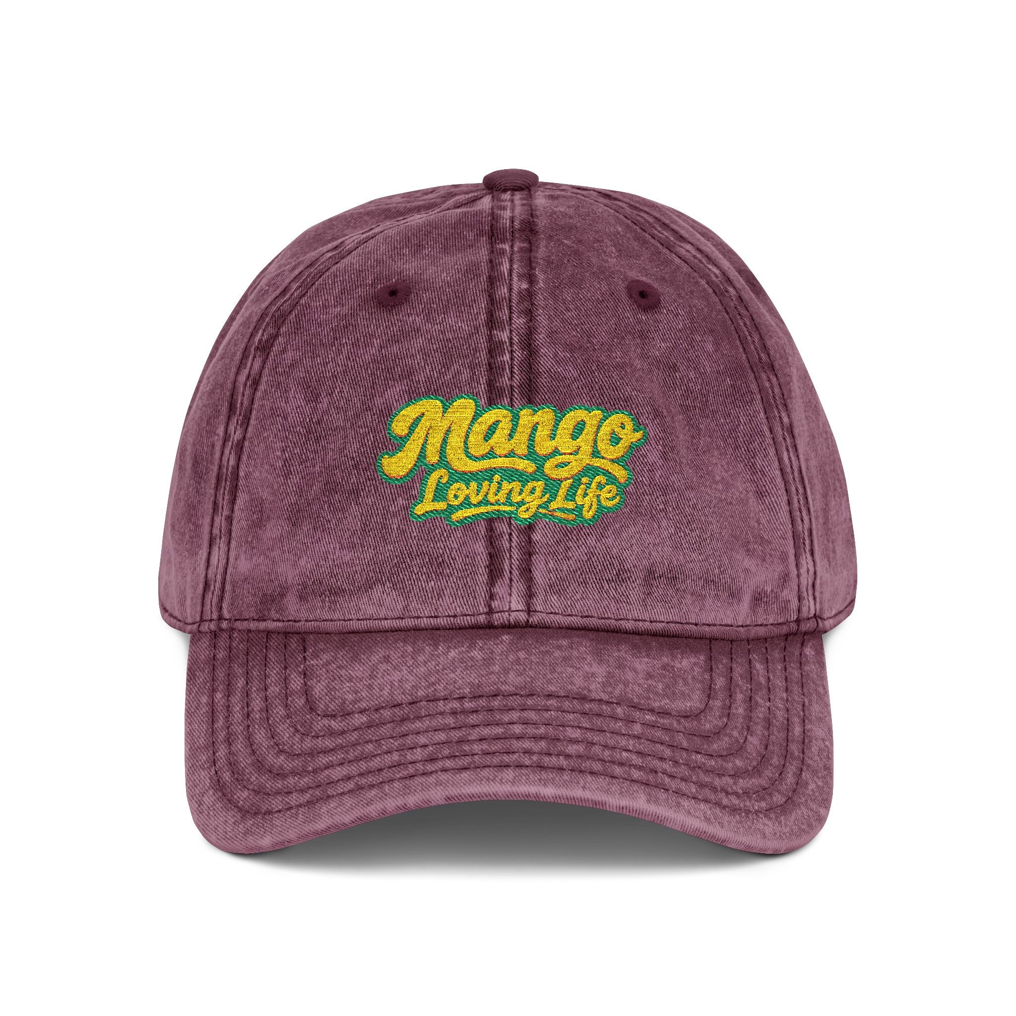 Vintage Embroidered Cap — "Mango Lovers" Distressed Baseball Hat