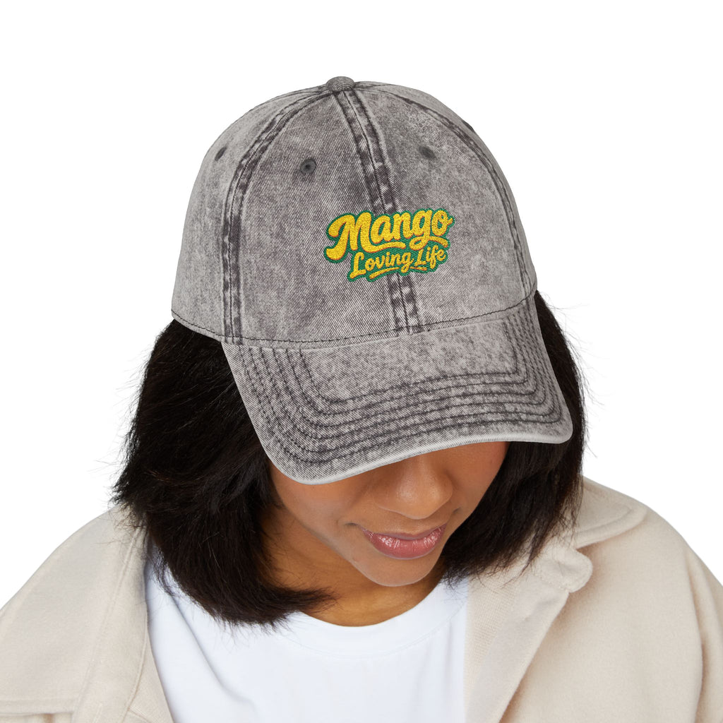 Vintage Embroidered Cap — "Mango Lovers" Distressed Baseball Hat